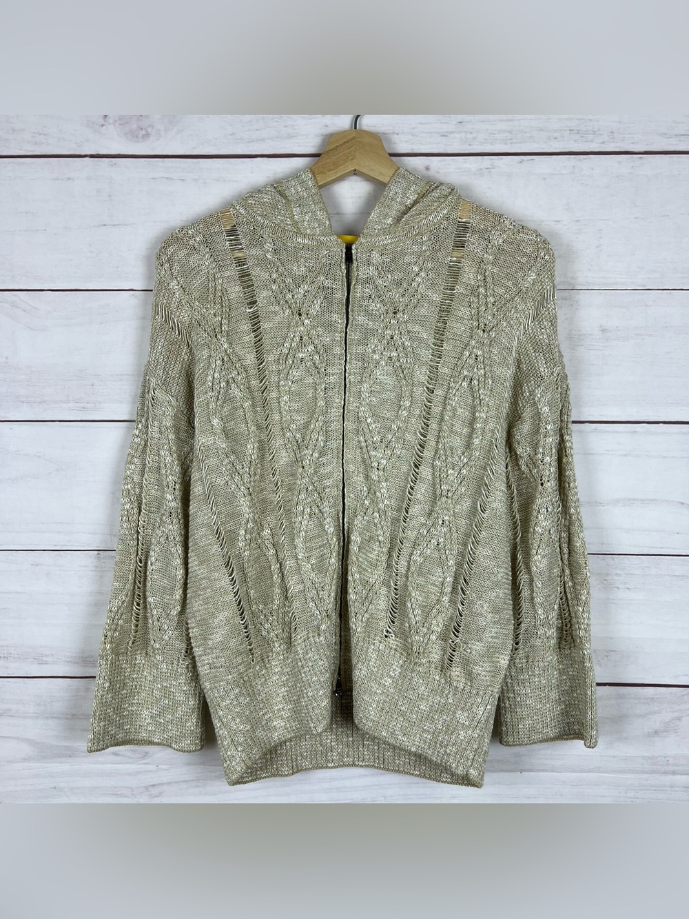 St. John Knit Hoodie Sweater Wool Linen Silk Blend Size XL Womens Full Zip